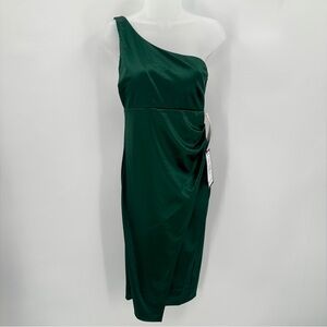 Emerald Sundae Dress One Shoulder Juniors L Green Satin Stretch Party NEW READ